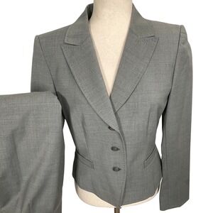 Tahari ASL Skirt Suit Set Womens 6 Light Gray Pleat Hem Neutral Office Classic